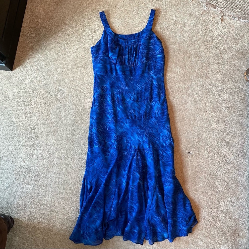 Vintage Jones New York Hawaiian print tiered fishtail sleeveless maxi dress